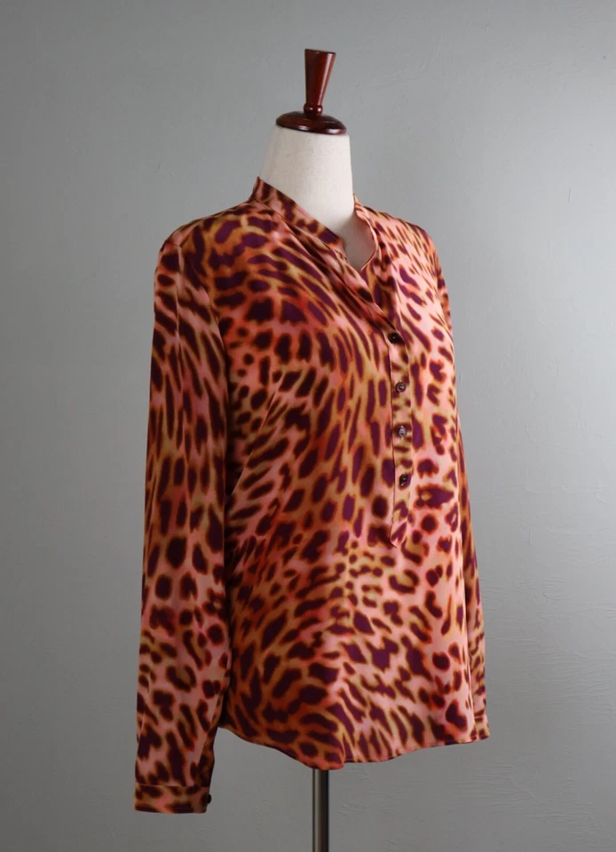 Camisa Top STELLA MCCARTNEY $775 Estampado Leopardo 100% Seda De China Talla 44 Foto 3 de 4
