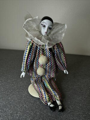 Vintage Royal Collection Heirloom Harlequin Jester Doll W Stand