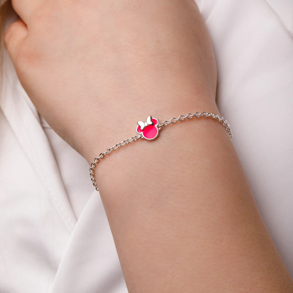 Disney Minnie Bracciale Bambina Donna Argento Con Smalto Vari colori 18CM - Immagine 3 di 4