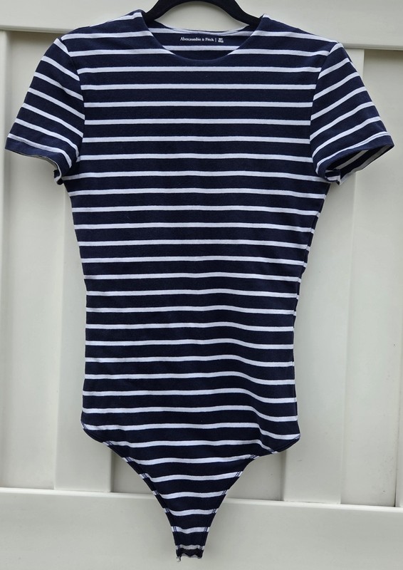 Abercrombie & Fitch Woman's Navy And White Stripped Bodysuit Size Medium Tall