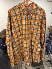 Cinch Western Shirt Men Orange Check Cotton Long Sleeve Button Down XXL