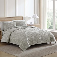 Medallion Tufted Chenille Comforter 3-Piece Set, Cotton, All Season Cozy