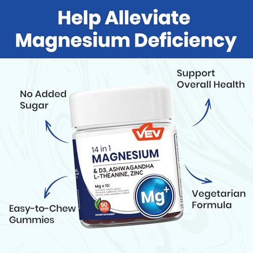 VEV Magnesium Citrate and Glycinate Gummies for Adults 14 in 1 Magnesium and d3, - Bild 5 von 7
