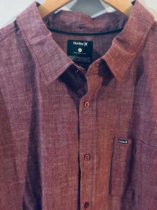 Hurley Nike Dri Fit Maroon Button Down Shirt Mens XL