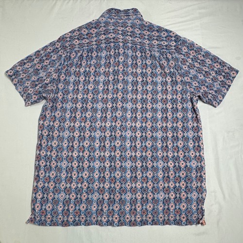 Tommy Bahama Button Up Mens M Silk Camp Shirt Blue Orange Geometric Mosaic Beach - Photo 3/8