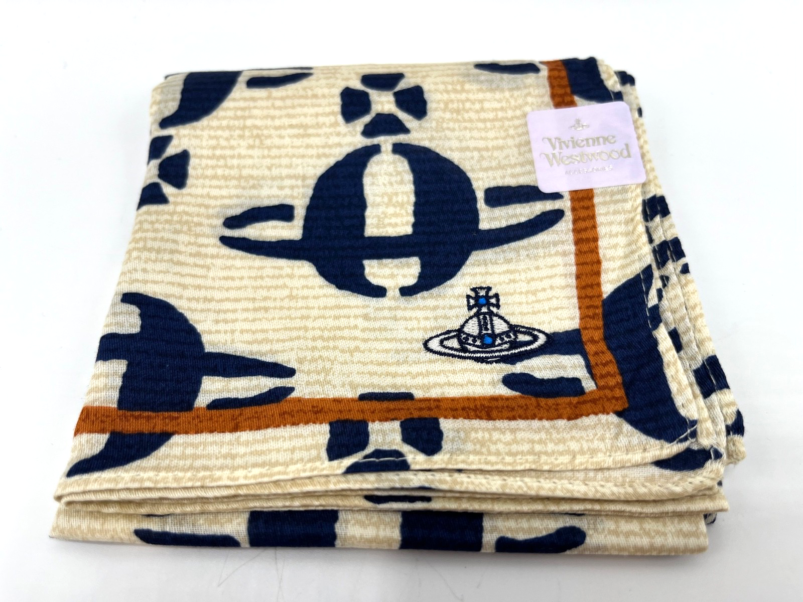 VIVIENNE WESTWOOD Orb embroidered Pocket Square Bandana Handkerchief in bag