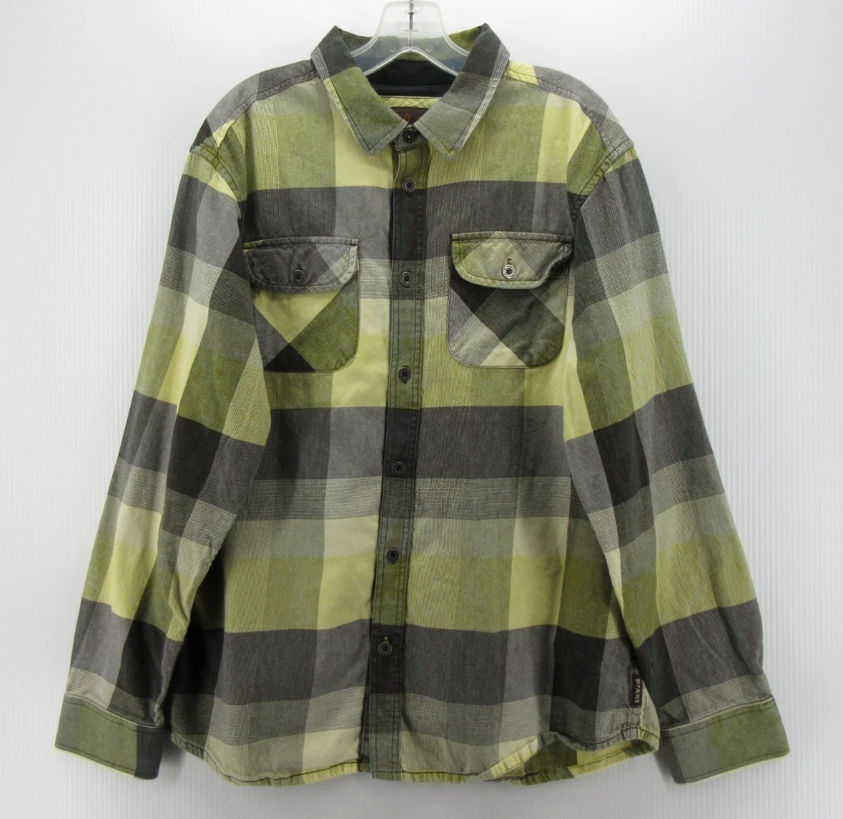 Prana Shirt Men Large Yellow Button Down Hiking Outdoor Flap Pockets Gorpcore