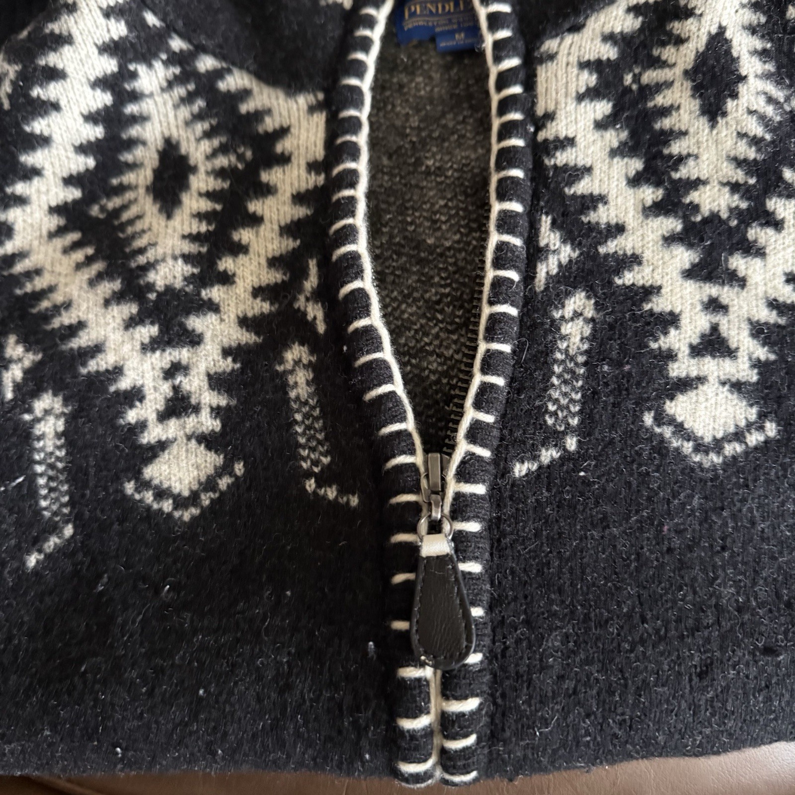 Pendleton Wool Zip Up Jacket Black White Geometri… - image 8