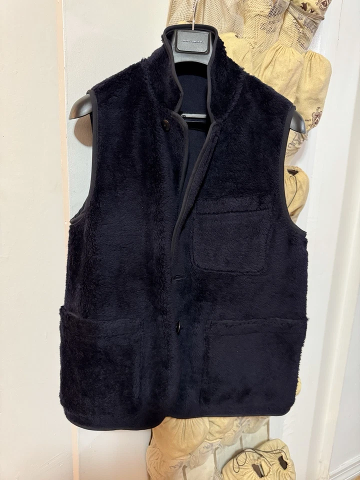 VISVIM Navy Textured Wool Buttoned Reversible Boa Vest Size 3 - Image 2 of 4