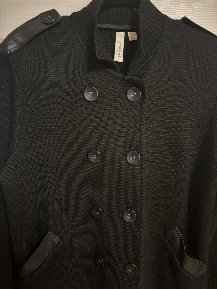 Yansi Fugel XL Black Cardigan Sweater Dbl Breasted Jacket Merino Wool Cashmere - Image 3 of 4