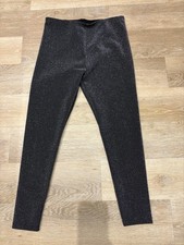 Ladies NEXT Black Silver Glitter Sparkly Skinny Leg Stretch Trousers Leggings 14