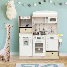 Kids Kitchen Playset Adjustable LED Lights Removable Fabric Bins White Toy Fun