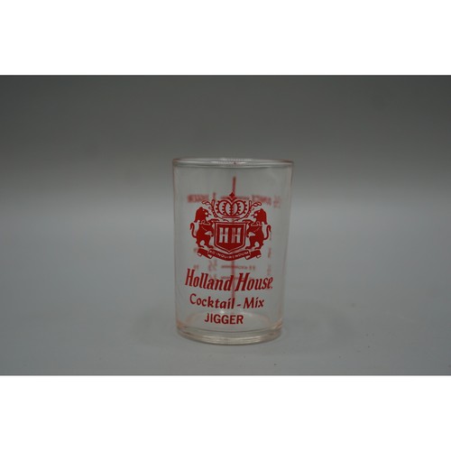 Holland House Cocktail Mix Jigger Vintage Glass Measuring Shot Glass Red Logo