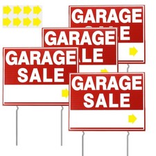 4 Packs Garage Sale Signs with Metal Stake 17" x 13" Double Sided Sign Garage...