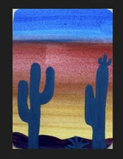 ACEO Art Card Original Mixed Media Sunset Abstract Landscape Painting 2.5”x3.5”