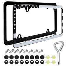 Ysfer 2 Pcs American Flag License Plate Frame Holder Usa Black White