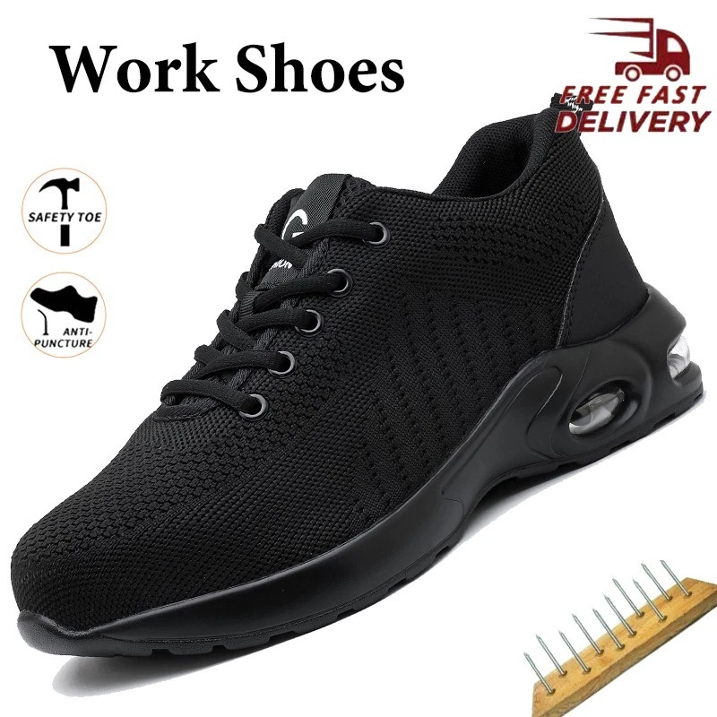 Men’s Steel Toe Work Boots Lightweight Safety Shoes Non-Slip Industrial Sneakers