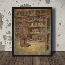 Vintage BIGFOOT SHOE CLOSET Wall Art, Funny Sasquatch Cryptid Yeti Fashion Decor