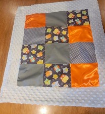 Handmade Baby Blanket Pops Of Orange In An Owl Themed Grey's With Minky