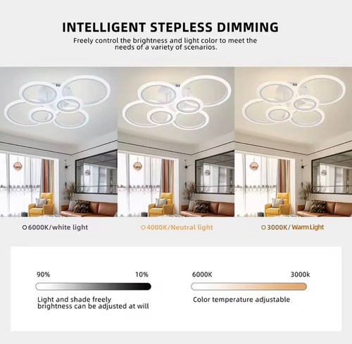 PLAFONIERA DA SOFFITTO LAMPADARIO LED STILE MODERNO CON TELECOMANDO 75W CERCHI - Foto 3 di 4