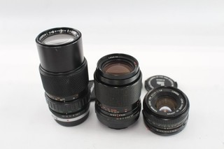 Manual Focus Camera Lenses Working Inc Olympus Carl Zeiss & Canon Etc x 3