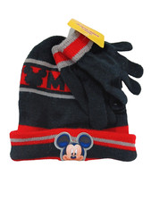 Disney Jr Mickey Mouse Hat and Gloves Set Toddler Boys Winter Knit Striped NEW
