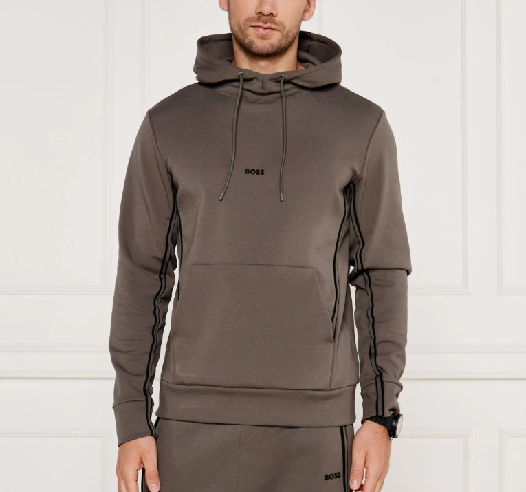 Mens Hoodie BOSS Grey Pullover Top With Logo - Soody 1 Size M
