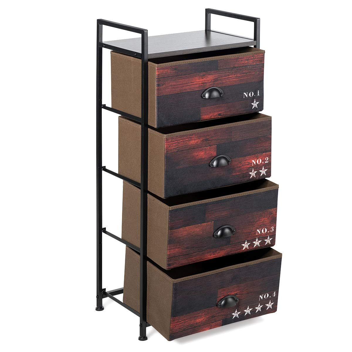 4 Drawer Vertical Storage Tower with Fabric Drawers and Sturdy Steel Frame for Organized Home or Office Spaces