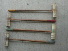 4 Vtg Antique Croquet Mallets Wood Stripe Blue, Red, Green, Orange