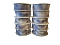 30M Da Vinci Artfleur Geschenkband Dekoband 10 Rollen Blau / Weiß 25 Mm Karoband