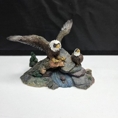 Vintage Bald Eagle Figurine Parent & Eaglet Wildlife Mountain Resin Statue