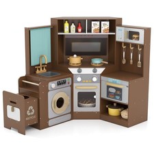 Corner Kitchen with Lights and Sounds Interactive Wooden Playset for Ages 3 