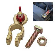 2 Battery Terminals Solid Brass Clamps Connectors with Nuts Positive Negative