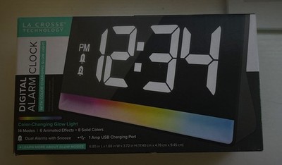 La Crosse Technology Digital Alarm Clock RGB USB Port LED Display Black