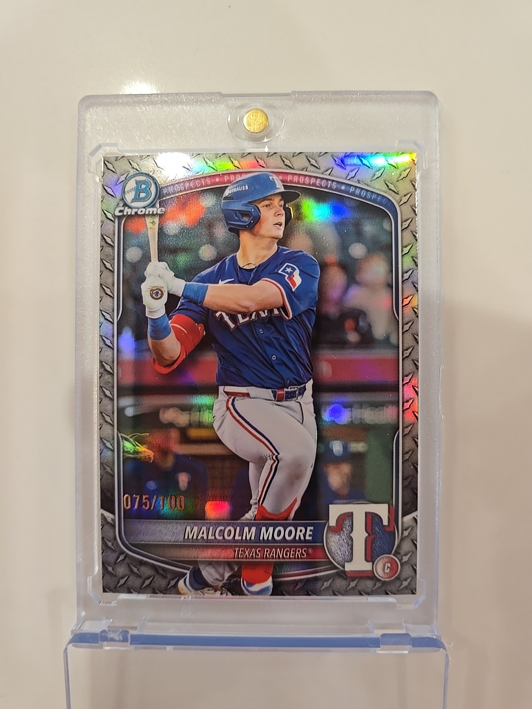 2025 Bowman Malcolm Moore Chrome Steel Metal 1st #75/100 Rangers