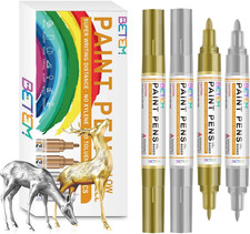 Oil Based Paint Markers Dual Tip Paint Pens 0.7Mm 3Mm Gold Silver...