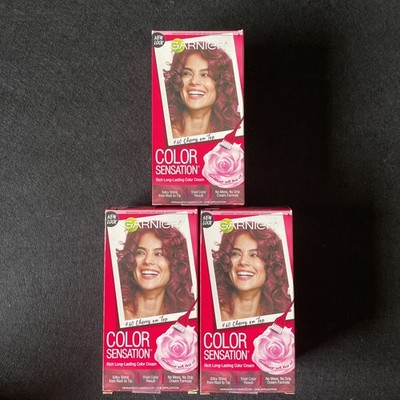 (3) Garnier Color Sensation Hair Color~ Cherry On Top~ (Dark Intense Auburn)