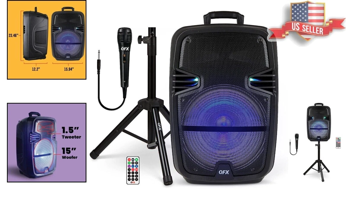 Compact Multifunctional Bluetooth Speaker with LED Lights, Mic, Stand w/  remote