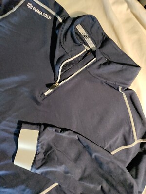 Men Puma Golf Navy Gray Polyester Spandex Blue 1/4 Zip Golf ⛳ Sweater XL  NWOT