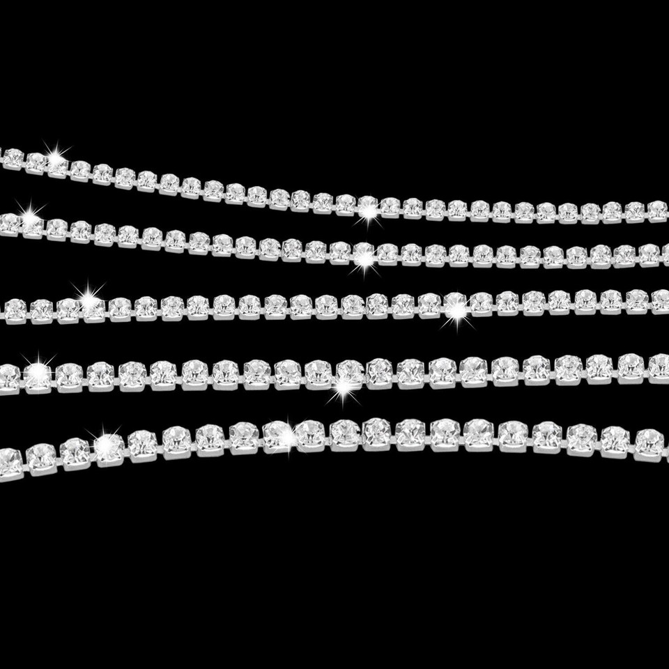1 Metro Strass Catena Corda Orlo Brillantini Argento Base - Foto 9