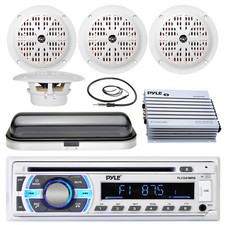 Marine Pyle USB Bluetooth Radio, 400W Amp, Cover, Antenna, 6.5" White Speakers