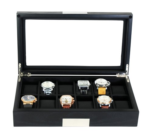 Personalized 12 Black Wood Watch Box Display Case Jewelry Organizer - Picture 5 of 6