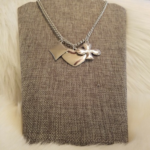Nine West Silver Card Theme Necklace Heart Diamond Clover Grunge Statement 2787 - Picture 3 of 8