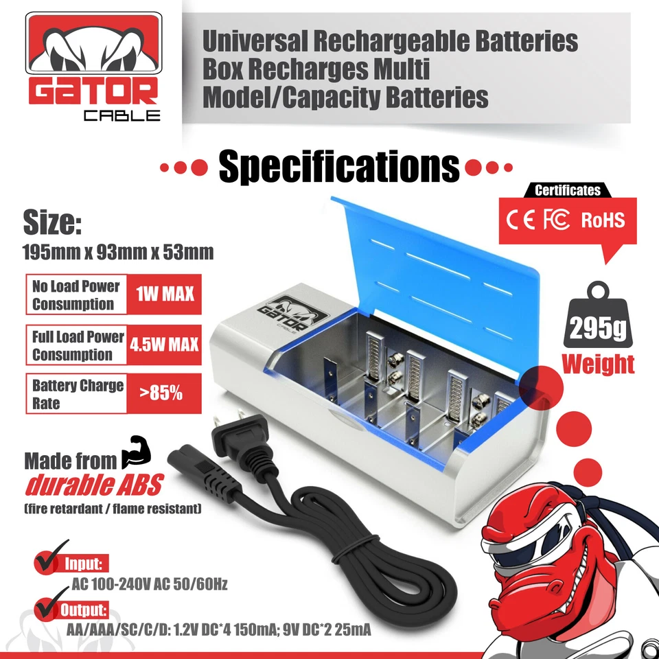 Rechargeable Battery Charger For AA AAA C D 9V Ni-MH Ni-CD Batteries Universal - Image 2 of 4