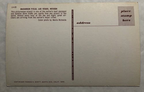 Greetings From McCarran Field Las Vegas, Nevada Postcard (O1) - Picture 2 of 2