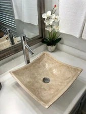Travertine Stone Sink /Modern Natural Stone Bathroom Square Vessel Sink.