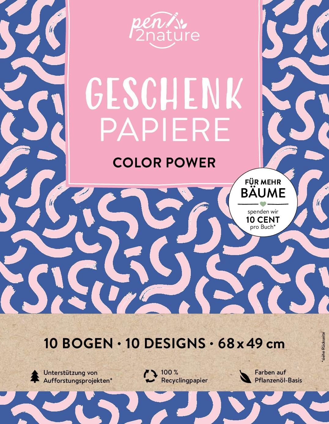 Geschenkpapier-Buch Color Power   100% Recyclingpapier: 10 Bogen Ges (Tascabile)