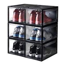 10Pcs Stackable Clear Plastic Shoe Storage Boxes Magnetic Sneaker Container Case