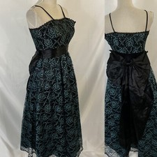 VINTAGE Gunne Sax by Jessica McClintock Black Floral Lace Gown Bow S / XS