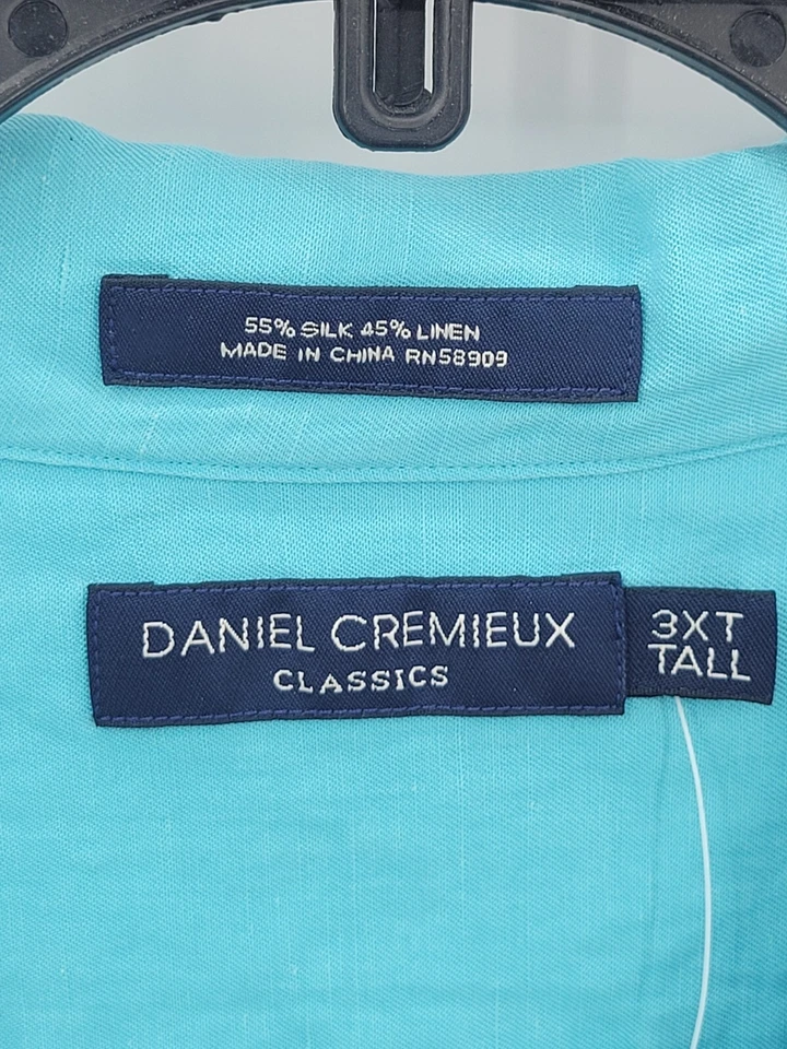 Daniel Cremieux Shirt Mens 3XT Tall Blue Silk Linen Short Sleeve Button Up - Image 4 of 4